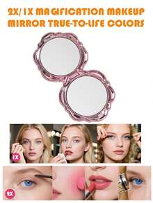 Mini Makeup Mirror, Exquisite Square Folding Makeup Mirror, Rose Pattern Pocket Mirror, Handheld Double-Sided Makeup Mirror, 2X Magnification High-Definition Mirror, Travel Makeup Mirror, Compact Makeup Mirror, Mini Pocket Makeup Mirror, Fashion Accessory, Suitable For Living Room/Home/Bedroom, Perfect Gift For Beloved Mom, Aunt - Multicolor - View 2
