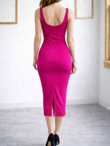 Women Midi Dresses - Hot Pink - View 2