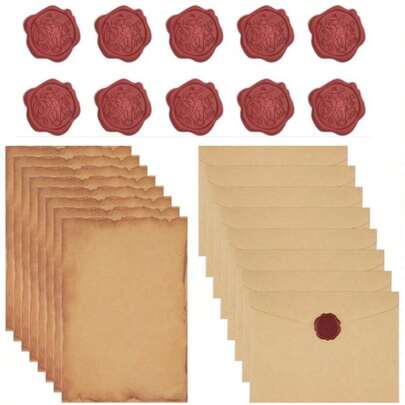 36 Parçalı Vintage Mektup Seti, 16 Adet A5 Mektup Kağıdı, 10 Adet Retro Zarf, 10 Adet Mum Mühür Etiketi İçerir, Aşk Mektupları, Doğum Günü, Noel, Sevgililer Günü, Kendin Yap El Sanatları ve Baskı İçin Uygundur