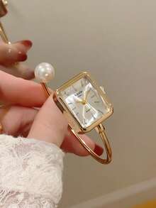 1pc Square Gold-Tone Bracelet Watch For Women, Minimalist & Fashionable, Suitable For Daily Wear And An Ideal Gift Choice - Gold - View 6