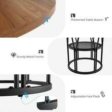 Techigher Round Dining Table For 4-6 People, Circle Kitchen Table, Farmhouse Dinning Room Tables With Storage Shelves & Metal Base, Circle Dinner Table For Kitchen, Living Room - 棕色 - 查看 6
