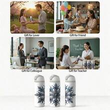 24 Oz Insulated Water Bottlea Elegant Silver Blue Snowflake Winter Tumbler Wrap Design For Women And Men Artistic Frozen Crystal Pattern Perfect Christmas Birthday Holiday Gift For Cold Season Snowy Forest Nature Lovers Exquisite Water Vessel Art - 24oz 1pc - 查看 4