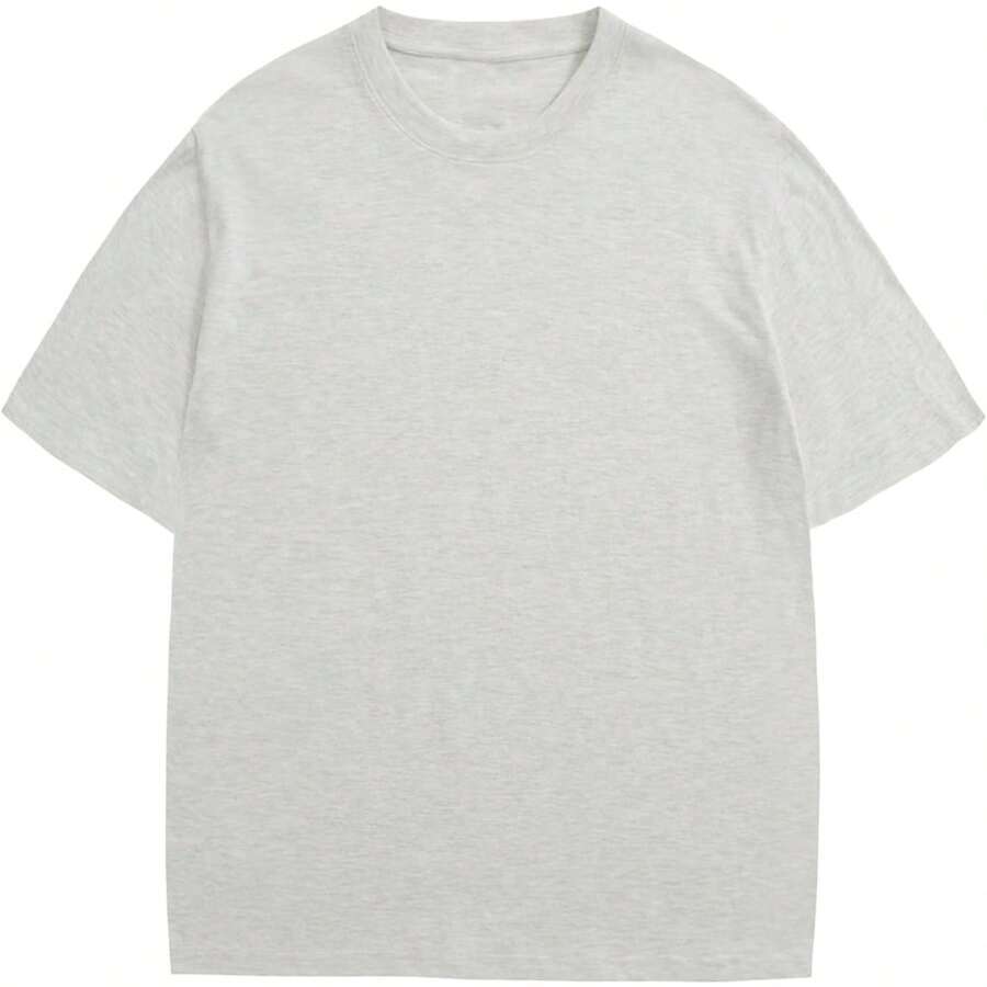 Men's Cotton T-Shirts Oversized Unisex Short Sleeve Crew Neck Loose Basic Tops Solid Athletic Tee - 淺灰色 - 查看 1