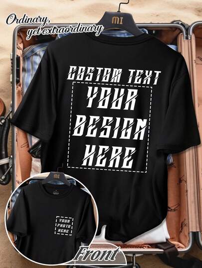 Customized Loose Comfortable T-Shirt For Men, Basic Tee, T-Shirt, Upload Your Own Photo (Couples, Boyfriend, Girlfriend, Pet, Group Photo), Suitable For Couples, Pranks, Surprise Gifts, Company Team Building Uniforms, Work Clothes, Valentine's Day Customized Apparel For Boyfriend, Family, Friends, Birthday, Holiday Gifts, Valentine's Day, Birthday, Anniversary, Customized Gifts For Him