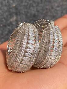 1 Đôi bông tai vòng đính đá Cubic Zirconia xinh xắn dành cho nữ, thích hợp làm quà tặng đám cưới, lễ đính hôn, kỷ niệm, tiệc tùng hoặc quà Valentine. - 1 # - Xem 12