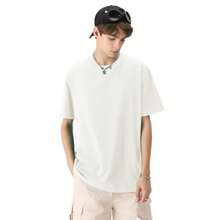 Men's Cotton T-Shirts Oversized Unisex Short Sleeve Crew Neck Loose Basic Tops Solid Athletic Tee - 白色 - 查看 4