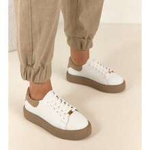 Beige Casual Platform Sneakers For Daily Wear - White - View 3
