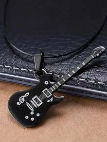 1件男款黑色不鏽鋼吉他吊墜項鏈 - 黑色 - 查看 13