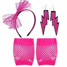 Bộ phụ kiện hóa trang phong cách retro thập niên 80 (5 món/3 món) - Băng đô, khuyên tai, găng tay lưới, vòng cổ, vòng tay. - những năm 80 - Xem 3