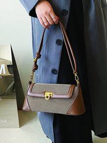 Colourblock Baguette Bag - Brown - View 5