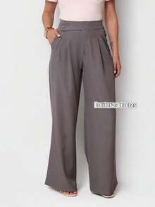 Doutoras Modas Calça  Feminina Pantalona Luis Twill Estilo Social Com Elástico Átras Detalhe Em Botão Na Cintura 88400 - Cinza - Visão 3