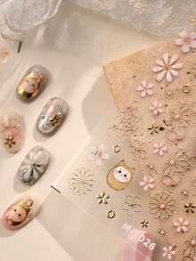 1个可爱招财猫粉色樱花金色印花3D果冻自粘美甲贴纸樱花春季美甲贴花 - 彩色 - 查看 5