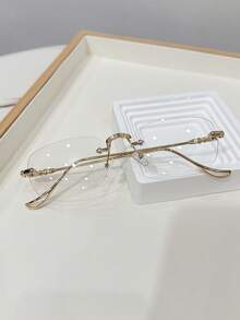 1pc Women Square Frameless Gold Non-Prescription Glasses, Decorative For Daily Outings And Street Photos - Multicolor - View 10