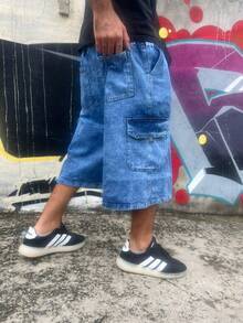 Baggy Streetwear Cargo Bermuda Balloon - 大理石藍 - 查看 3