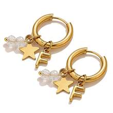 一对低过敏性不锈钢耳环，A-Z 个性化字母星形水晶吊坠耳环，防水不褪色耳饰，女士日常礼物 - 金色 - 查看 18