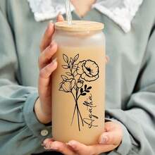 1PC Personalized Name Cup With Birthday Flowers, Custom Iced Coffee Cup Gifts For Her, Glass Water Cup, Bubble Tea Cup, Beer Can, Kitchen Water Cup, Halloween, Beer Festival, Back-To-School, Valentine's Day, Birthday, Christmas Gifts - Multicolor - View 4