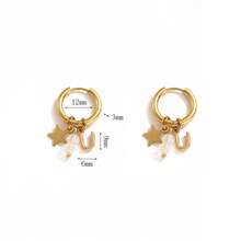 一对低过敏性不锈钢耳环，A-Z 个性化字母星形水晶吊坠耳环，防水不褪色耳饰，女士日常礼物 - 金色 - 查看 7