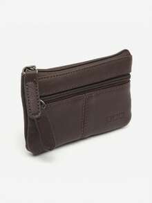 Monedero Bora para Hombre en Marrón de Misako: Elegante y Funcional, con Doble Cierre de Cremallera para Mayor  y Diseño Ultra Plano que Cabe en Cualquier Bolsillo; Ideal para Monedas, Billetes y Pequeños Objetos. Confeccionado en Resistente Polipiel y Forro Interior de Poliéster. - Marrón - Ver 2