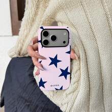 2-In-1 Glossy Phone Case With Pink Background And Red Star Pattern, Compatible With IPhone 16 Pro Max, 15 Pro, 13, 11, 12, XS, 8 Plus, 7 - Pink - View 6