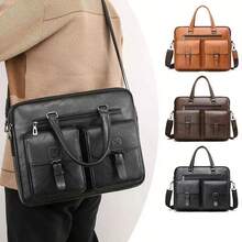Bolso de Negocios para Hombre, Maletín de Cuero Sintético con Bolsillos Múltiples, para Laptop, Ideal para Viajes y Reuniones de Negocios,Tres colores disponibles (negro/marrón/caqui), ideal para uso personal de hombres o como regalo perfecto - Caqui - Ver 11