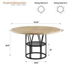 Techigher Round Dining Table For 4-6 People, Circle Kitchen Table, Farmhouse Dinning Room Tables With Storage Shelves & Metal Base, Circle Dinner Table For Kitchen, Living Room - Wood Color - View 7