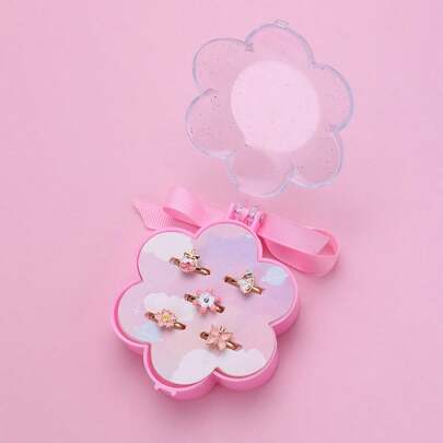 5 Stücke/Set Schmetterling, Katze, Einhorn, Blume Zinklegierung emaillierte süße Ringe Set, geeignet für Kinder Alltagskleidung