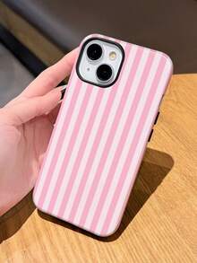 GIIPPA 1pc Glossy Pink Striped Pattern 2-In-1 Protective Phone Case, Compatible With Samsung/Compatible With IPhone 11/12/13/14/15/16/17 Pro Max - Pink - View 3