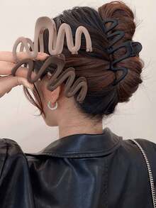 3 pièces/1 pièce Set Barrettes à cheveux en plastique mat de couleur unie et ondulées, accessoires de cheveux décontractés pour femmes, festivals, fêtes - Multicolore - Voir 12