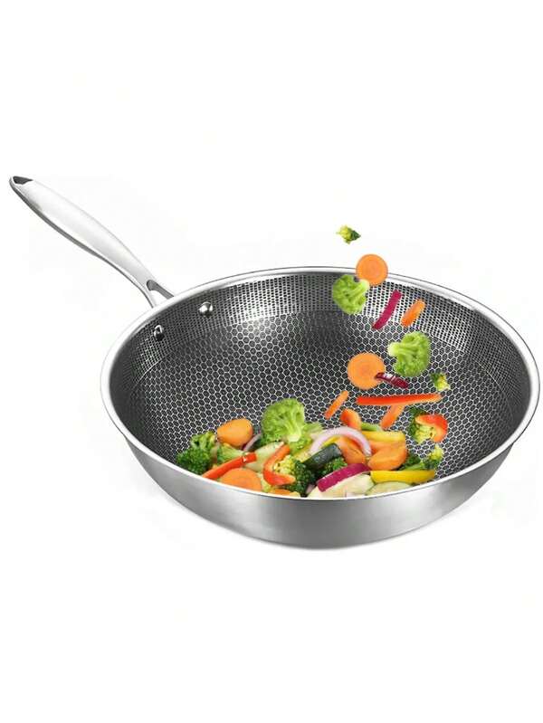 Sarten Wok Antiadherente de Acero Inoxidable Inducción 32cm
