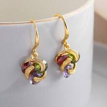 Round Cut Birthstone Earrings - Elegant Luxury Wedding Jewelry Gift, Suitable For Party Wear - Gold - View 2