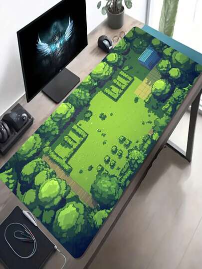 1 件大号像素艺术绿色花园图案防滑可水洗橡胶底桌垫，大号游戏鼠标垫，游戏玩家的理想礼物，时尚办公桌装饰和学习配件