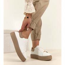 Beige Casual Platform Sneakers For Daily Wear - White - View 1