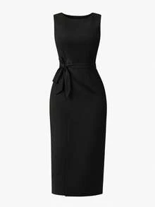 Women's Tailored Midi Dress - Elegant For Parties, Weddings Or Summer | White And Red Dress With A Perfect Fit - 黑色 - 查看 8