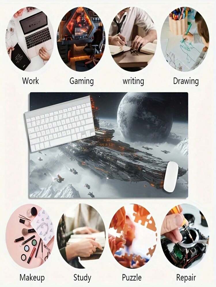 1 Piece Large Size Electronic Gaming Mouse Pad, Featuring Sci-Fi Spaceship And Planet Patterns, Non-Slip Washable Rubber Base, Ideal Gift For Gamers, Large Desk Mat, Modern Office Decor, Study Supplies, Technology Enthusiasts, Students - View 6