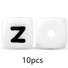 10颗12毫米硅胶白底黑色字母珠，可用于DIY钥匙扣、姓名牌制作，是周年纪念礼物的理想选择。 - 黑與白 - 查看 16