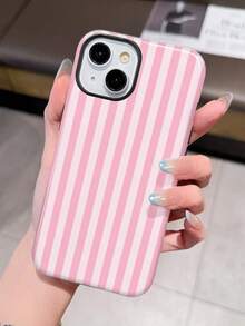 GIIPPA 1pc Glossy Pink Striped Pattern 2-In-1 Protective Phone Case, Compatible With Samsung/Compatible With IPhone 11/12/13/14/15/16/17 Pro Max - Pink - View 2
