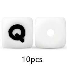 10颗12毫米硅胶白底黑色字母珠，可用于DIY钥匙扣、姓名牌制作，是周年纪念礼物的理想选择。 - 黑與白 - 查看 23