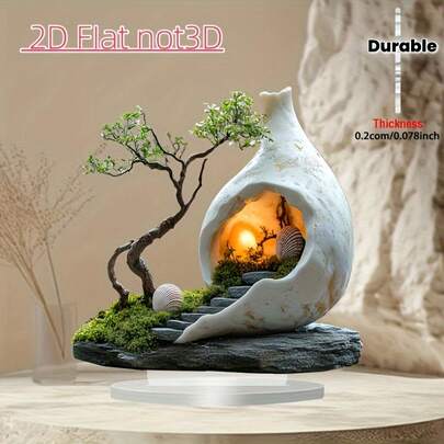 2D Flat Design Acrylic Bonsai Desktop Decor - 2D Flat Design, Maintenance-Free Artificial Plant Art Piece, Multifunctional, Suitable For Home And Office Display, Holiday Gift For Friends, Warm Lighting Effect, Decoration, Suitable For 2D Flat Decor For Halloween And Christmas