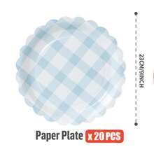 10pcs/20pcs/50pcs Blue & White Checkered Flower Shaped Disposable Paper Plates, Party Supplies, Celebration Tableware, Gender Reveal, Birthday Party, Theme Party, Family Picnic Reusable (7inch/9inch) - Multicolor - View 11
