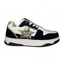 Women Casual Athletic Shoes - Black and White - View 1