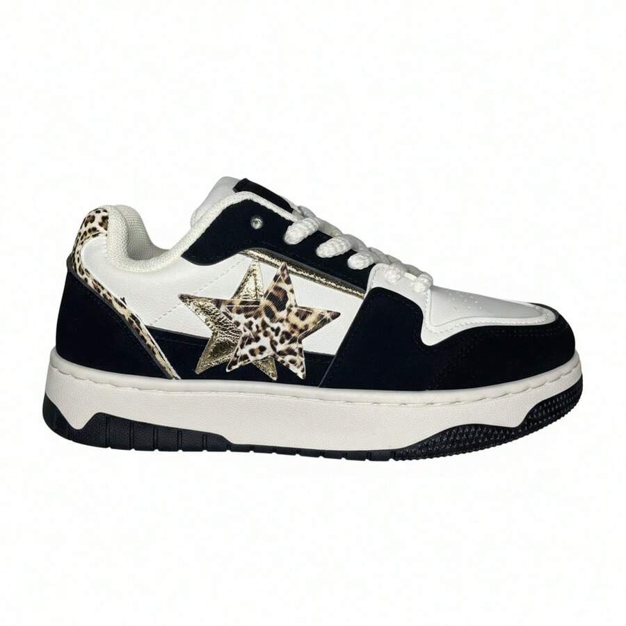 Women Casual Athletic Shoes - Black and White - View 1