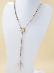 1入組4mm不銹鋼串珠鏈條和歐洲/美國風格十字吊墜結構項鍊適合女士日常穿著 - 黑與白 - 查看 10