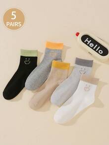 5 Pairs Emo Smiling Face Cartoon Mid-Calf Socks, Suitable For All Seasons - Multicolor - View 7