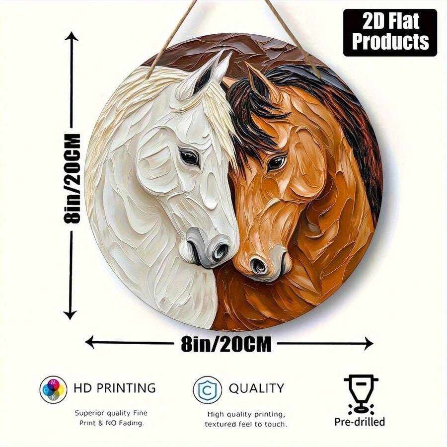2D 平面装饰牌 - [2D 平面装饰牌] 2D 平面印刷，1 套，圆形木质装饰牌，马主题，适用于酒吧、厨房、咖啡馆、家庭、客厅、办公室装饰、派对装饰、生日礼物、节日礼物，尺寸：20.32 X 20.32 厘米。 - 彩色 - 查看 1