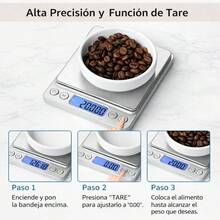 Báscula Gramera Digital de Alta Precisión con Función TARA | Balanza Electrónica para Cocina, Café y Repostería | Pantalla LCD - Multicolor - Ver 3