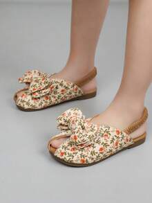 1 Pair Girls' Flat Slippers, 2026 New Fashion Bow Floral Open Toe Suede Princess Sandals - Beige - View 7