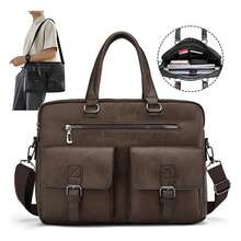 Bolso de Negocios para Hombre, Maletín de Cuero Sintético con Bolsillos Múltiples, para Laptop, Ideal para Viajes y Reuniones de Negocios,Tres colores disponibles (negro/marrón/caqui), ideal para uso personal de hombres o como regalo perfecto - Marrón - Ver 3