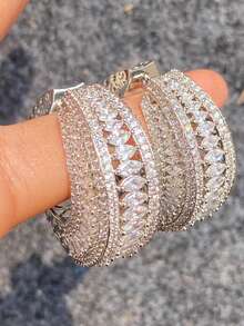 1 Đôi bông tai vòng đính đá Cubic Zirconia xinh xắn dành cho nữ, thích hợp làm quà tặng đám cưới, lễ đính hôn, kỷ niệm, tiệc tùng hoặc quà Valentine. - 1 # - Xem 4