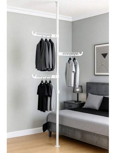 Cabideiro de chão ao teto sem furos | Cabideiro giratório de vários níveis | Cabideiro de chão compacto para quarto e sala de estar | Capacidade de carga estável, altura ajustável