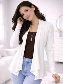 Women's Plus Size Retro Lightweight Cardigan (Sizes G1, G2, G3) Long Sleeve Kimono Cardigan - 白色 - 查看 5